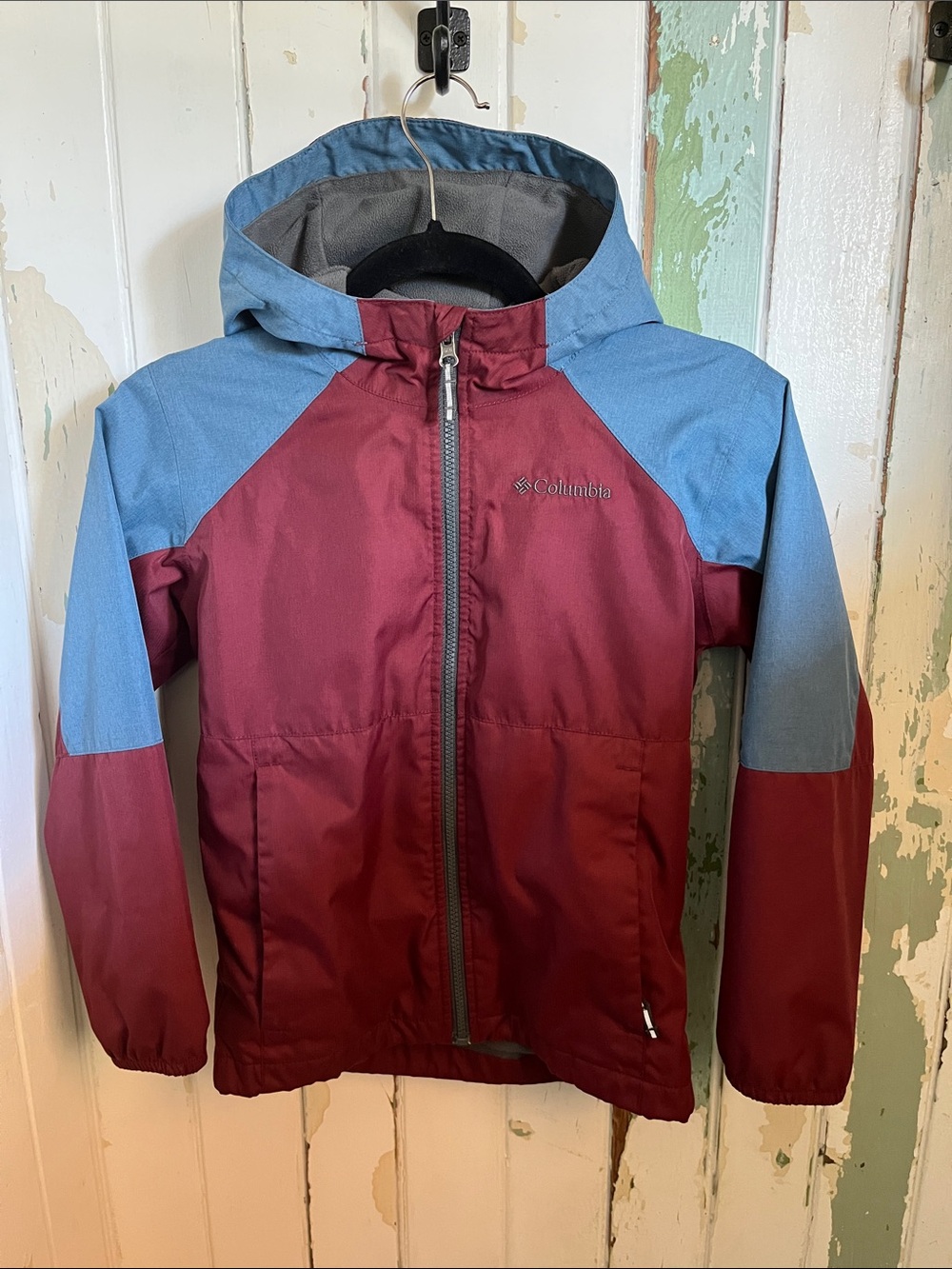 Columbia Kids Rain Jacket in Burgundy & Blue